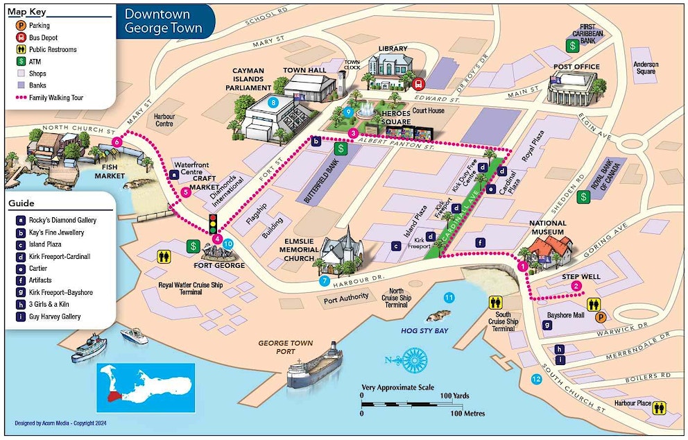 George Town Waterfront Grand Cayman Map from Explore Cayman 1400 Lo