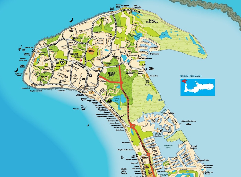 West Bay Grand Cayman Map by Explore Cayman 1400